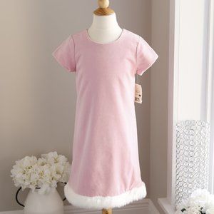 Pink Cotton Velvet Dress Faux Fur Trim Girls Size 6x/7 Boutique Couture NWT